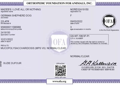 Iona Certificat OFA Mucopolysaccharidosis